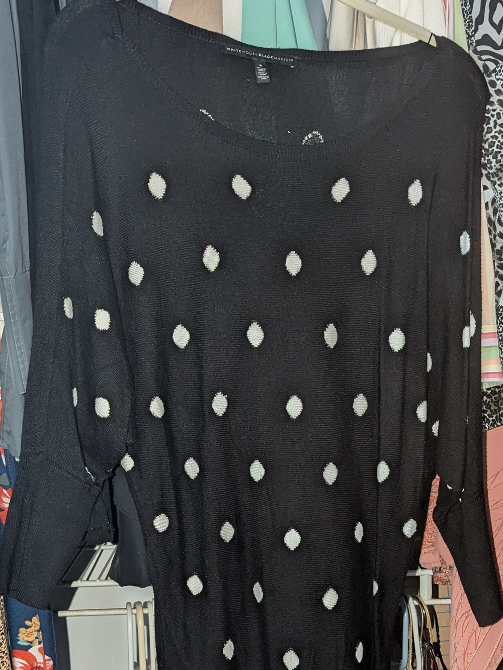White House Black Market Black Sweater with White Polka Dots